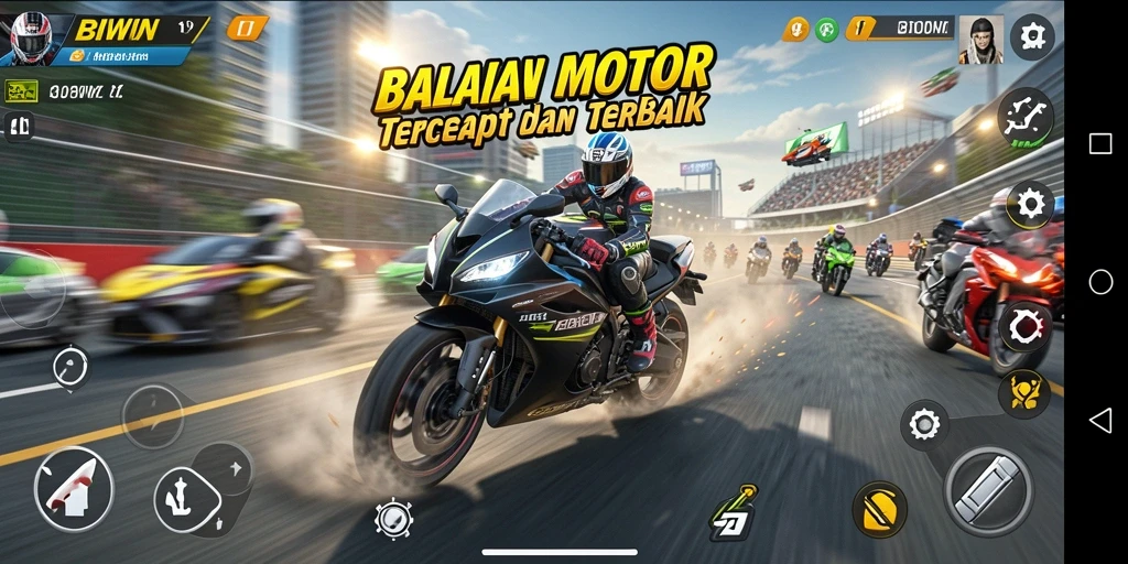 Gameplay BIWIN menampilkan balapan motor yang seru dan mendebarkan.