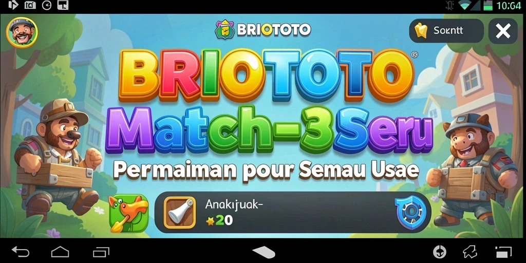 Tampilan gameplay BRIOTOTO dengan level Match-3 yang penuh warna.