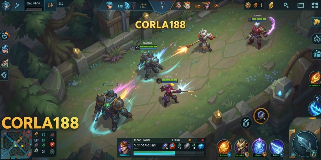 Tampilan seru dari gameplay <strong>CORLA188</strong> dalam pertempuran MOBA.