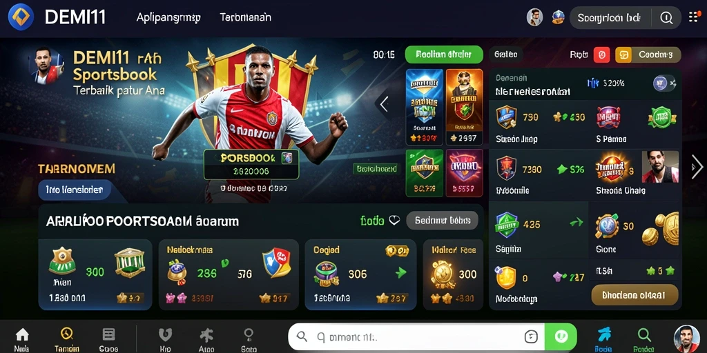 Tampilan screenshot utama DEMI11 menampilkan fitur live betting dan statistik olahraga.