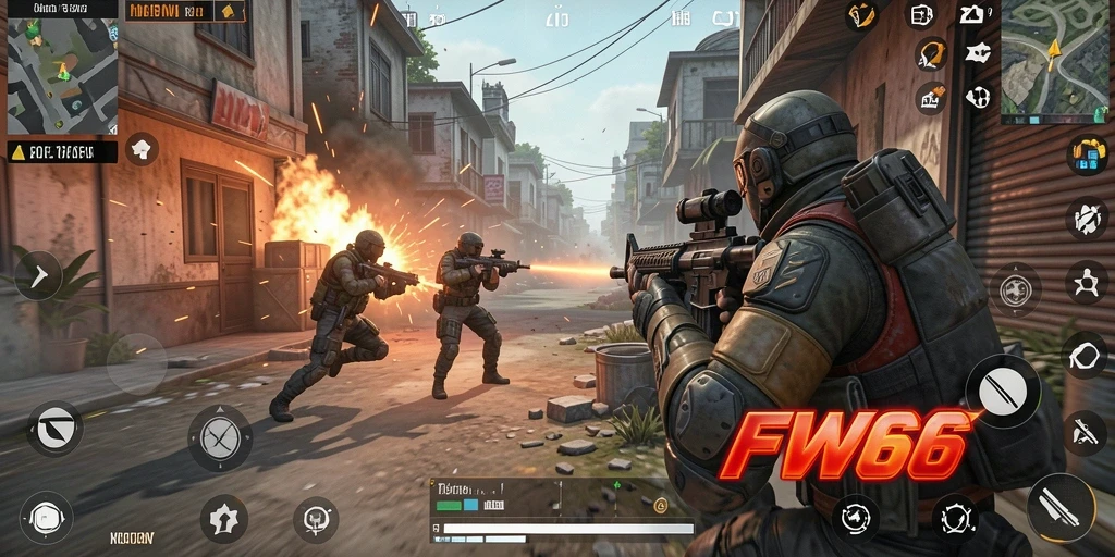Tangkapan layar gameplay yang intens dalam pertempuran FPS.