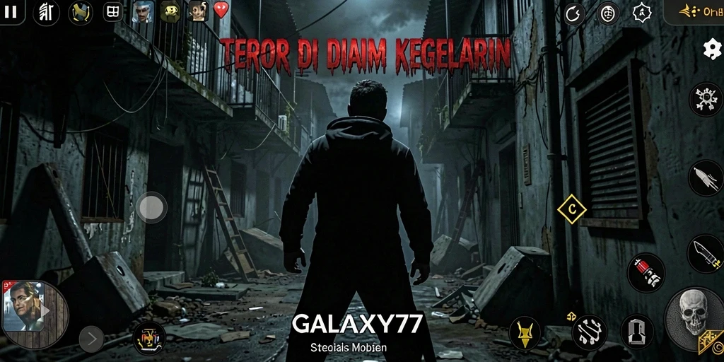 Tangkapan layar menampilkan suasana menegangkan dalam GALAXY77.