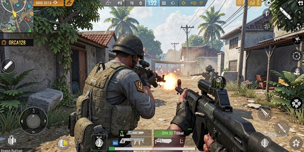 Screenshot ORCA128 menampilkan aksi seru di medan perang TPS.