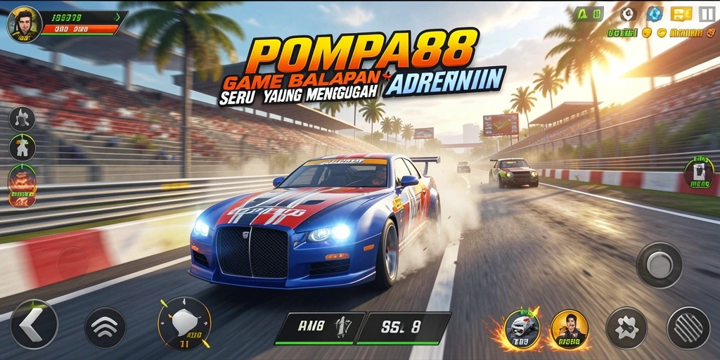 Screenshot gameplay POMPA88 menampilkan aksi balapan yang intens.