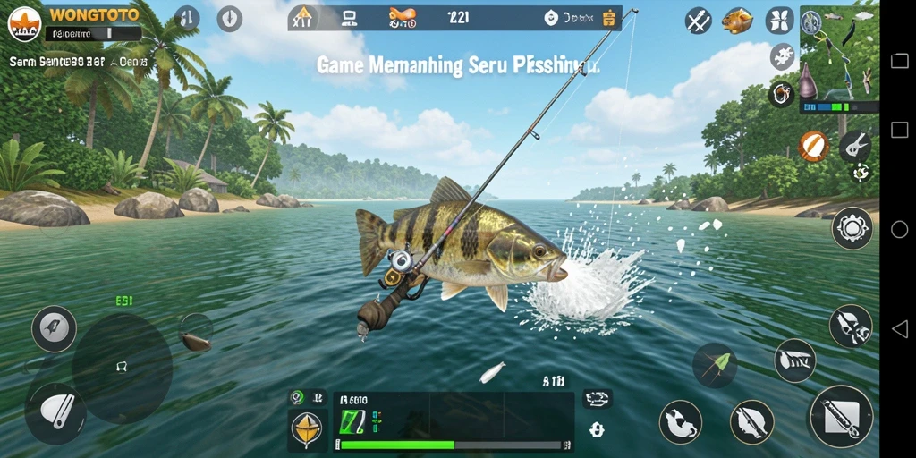 Gameplay memancing yang seru di WONGTOTO, menangkap ikan dengan alat pancing.
