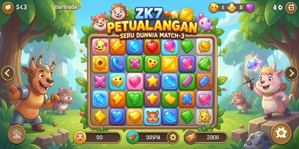 Gameplay seru ZK7 dengan grafis berwarna-warni dan tantangan Match-3.